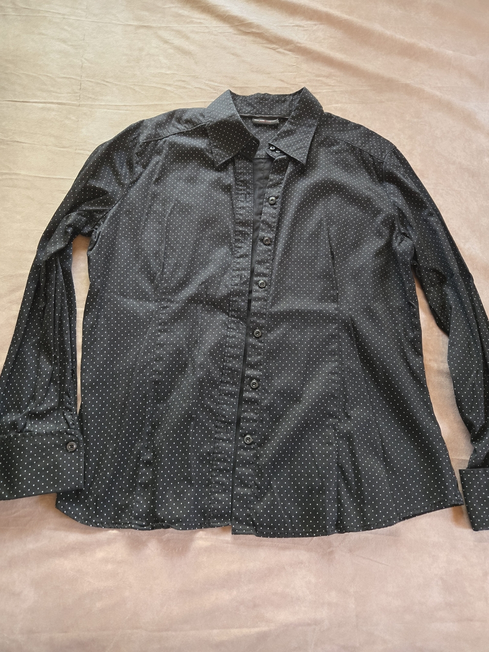 New York & Company Black Polka Dot Womens  Button-Up Shirt Sz XL